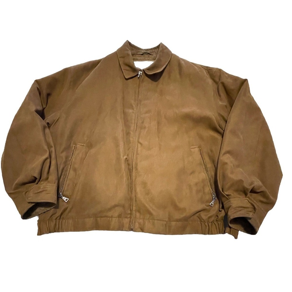 JoS A Banks Mens XL Jacket Brown Faux Suede‎ Polyester Removable Liner Full Zip